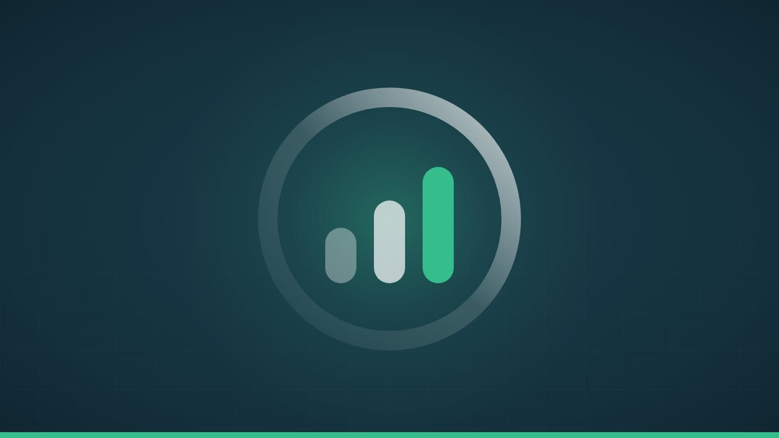A rising three-bar chart icon in a circle on a dark teal background
